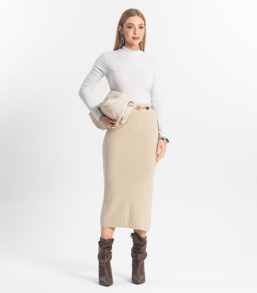 Saia Midi Feminina Tricot Epifani Bege