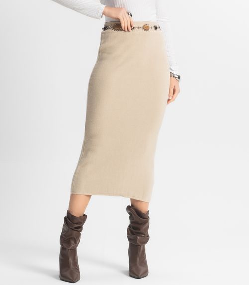 Saia Midi Feminina Tricot Epifani Bege