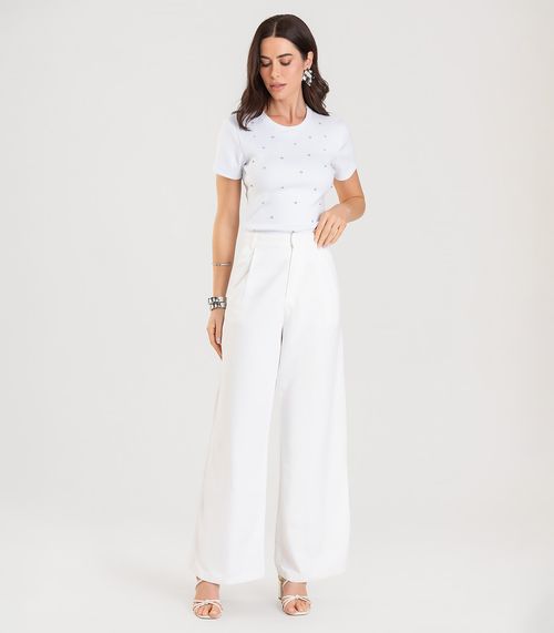 Blusa Feminina Manga Curta Com Rebites Dianna Branco