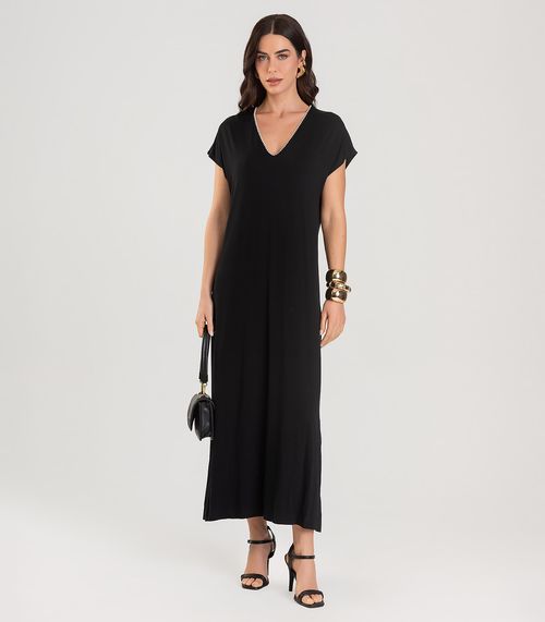 Vestido Feminino Decote V Super Midi Dianna Preto