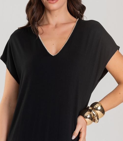 Vestido Feminino Decote V Super Midi Dianna Preto