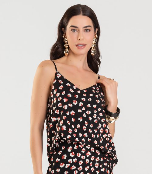 Blusa de Alça Feminina Estampada Dianna Preto