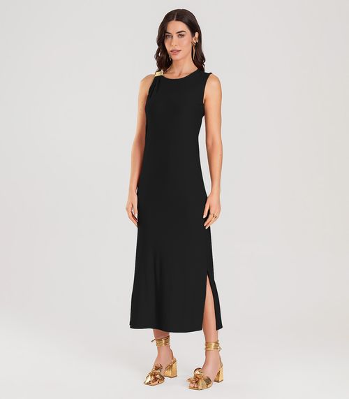 Vestido Super Midi com Aviamento Dianna Preto