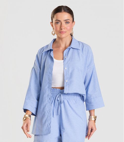 Camisa Feminina manga 7/8 Listrada Dianna Azul