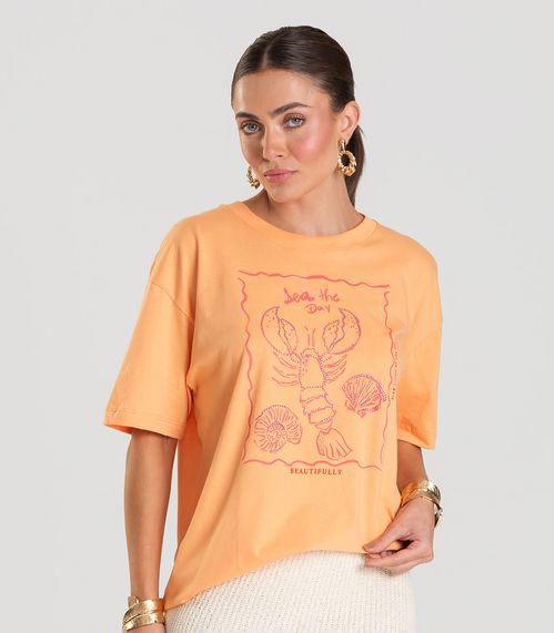 T-shirt Feminina Manga Curta Oversized Dianna Laranja