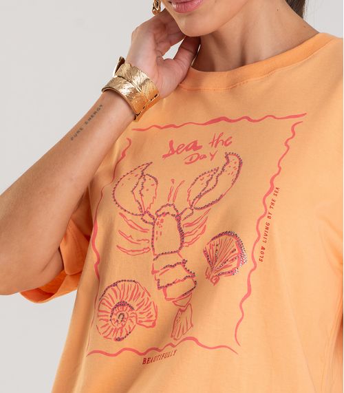T-shirt Feminina Manga Curta Oversized Dianna Laranja