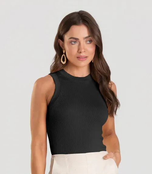 Regata Feminina Canelada Dianna Preto