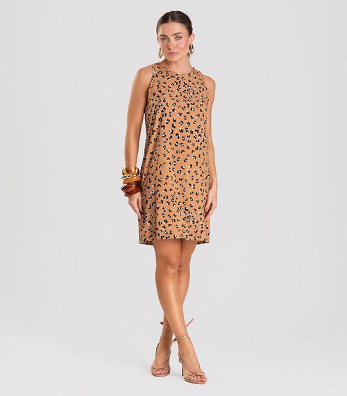 Vestido Curto Feminino Estampado Dianna Bege