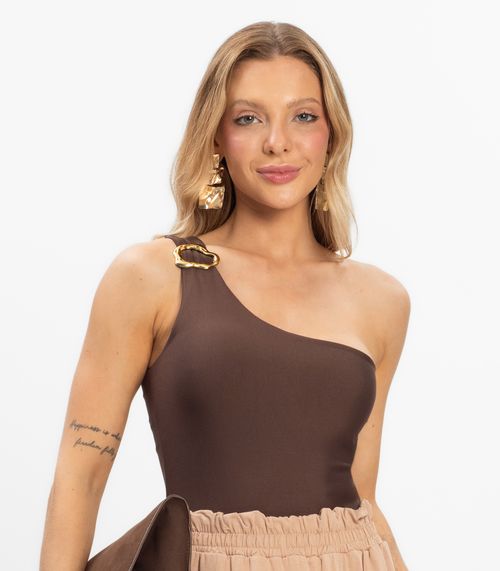 Body Feminino Um Ombro Só Com Detalhe Select Marrom
