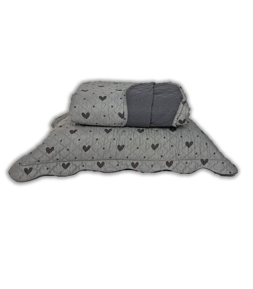 Cobreleito King Corações Dupla Face Lepper Cinza