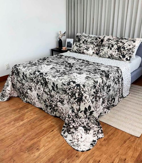 Cobreleito Queen Estampado Dupla Face Lepper Preto