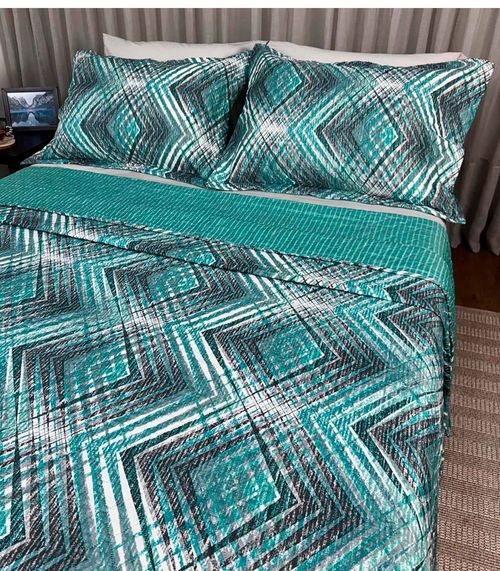 Cobreleito King Estampado Dupla Face Lepper Verde