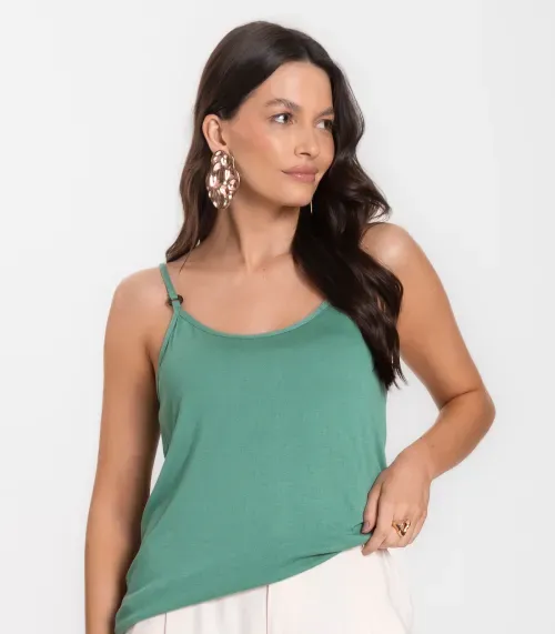 Blusa de Alça em Visco Tricot Infinita Cor Verde