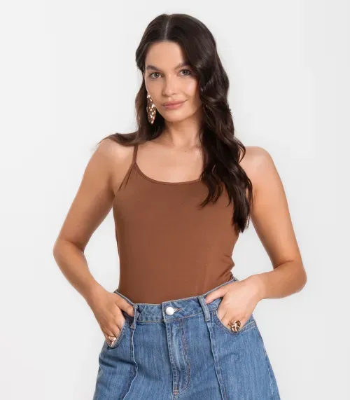 Blusa Feminina de Alças Básica Rovitex Chocolate