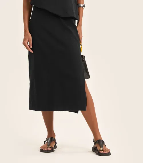 Saia Midi Feminina em Malhão Rovitex Preto