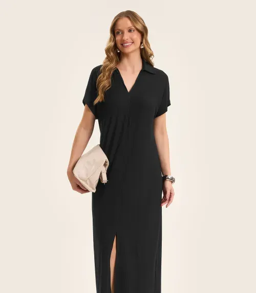 Vestido Midi em Visco Creponada Rovitex Preto