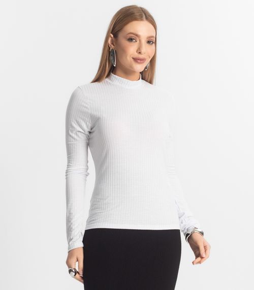 Blusa Manga Longa Feminina Canelada Select Branco
