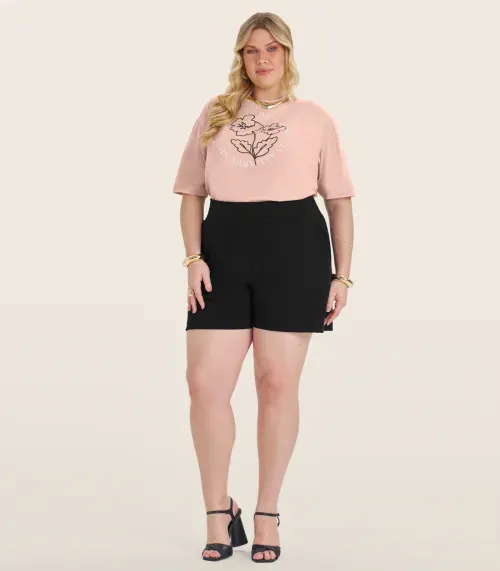Shorts Plus Size em Piquet Verona Secret Glam Preto