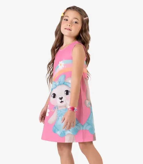 Vestido Poly Touch Meia Malha Rovi Kids Rosa