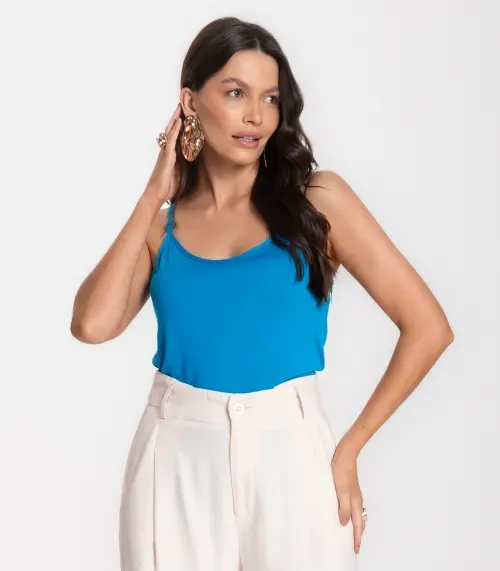 Blusa de Alça em Visco Tricot Infinita Cor Azul