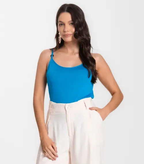 Blusa de Alça em Visco Tricot Infinita Cor Azul