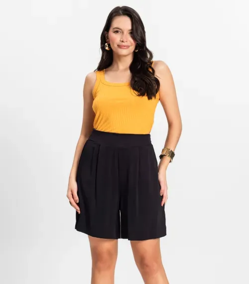 Bermuda Feminina em Viscose Sarjada Pesada Rovitex Preto
