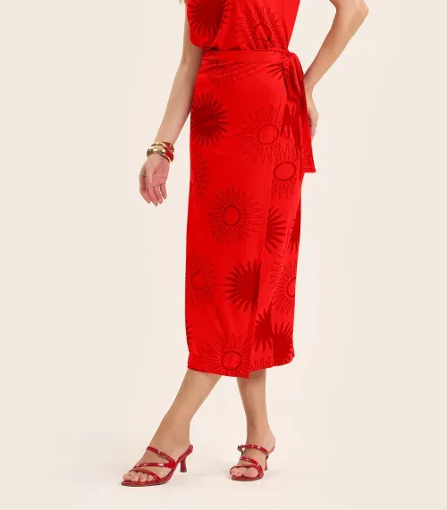 Saia Midi Envelope em Visco Maquinetada Rovitex Laranja