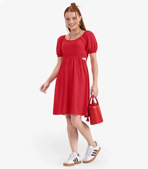 Vestido Juvenil Curto em Molecotton Minty Vermelho