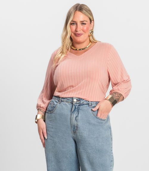 Blusa Canelada Plus Infinita Cor Rosa