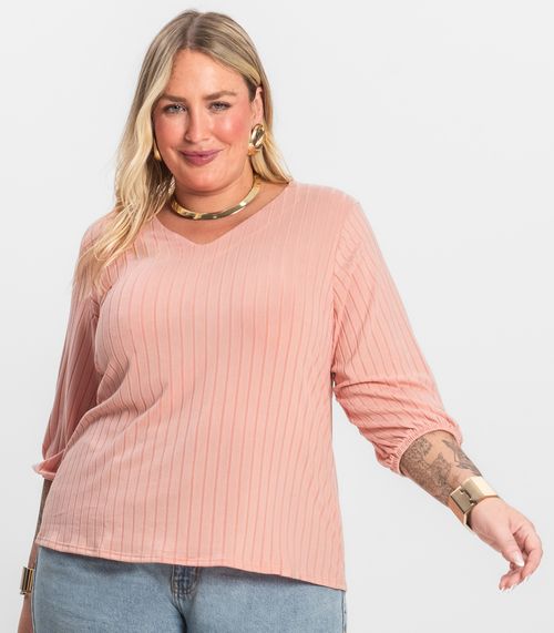 Blusa Canelada Plus Infinita Cor Rosa