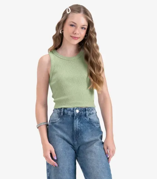 Regata Juvenil Feminina em Ribana de Melange Minty Verde