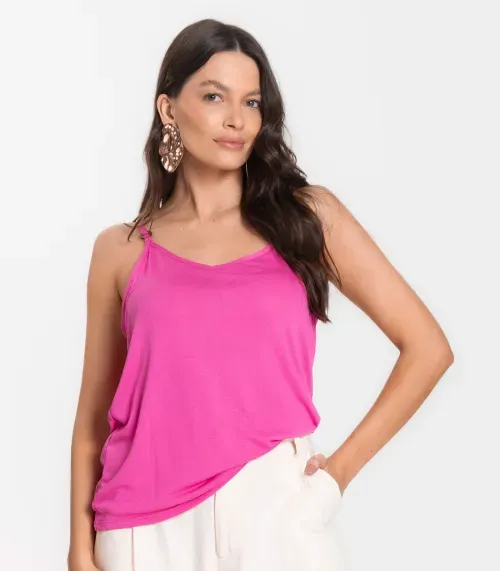 Blusa de Alça em Visco Tricot Infinita Cor Rosa