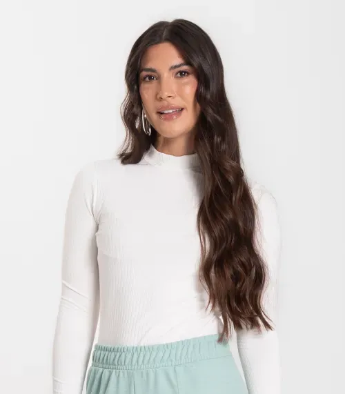 Blusa Manga Longa Feminina Canelada Select Bege