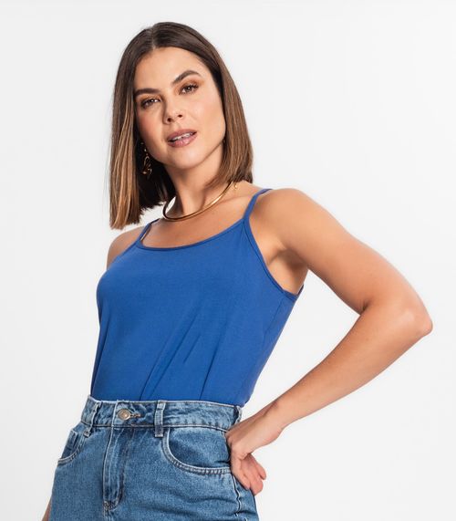 Blusa de Alça Feminina Viscotorcion Básica Rovitex Azul