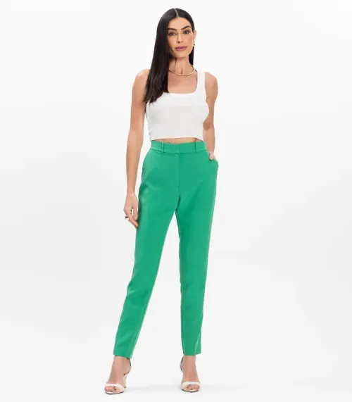 Calça Reta Feminina Social Em Alfaiataria Aishty Verde