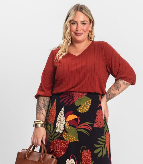 Blusa Canelada Plus Infinita Cor Laranja