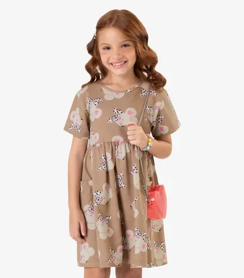 Vestido em Meia Malha Rovi Kids Marrom