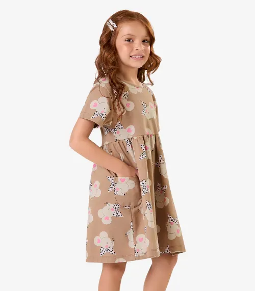 Vestido em Meia Malha Rovi Kids Marrom