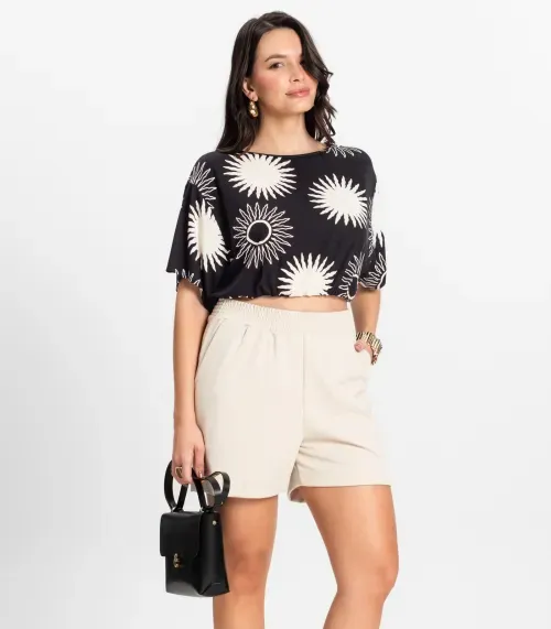 Shorts Feminino em Ponto Roma Rovitex Bege