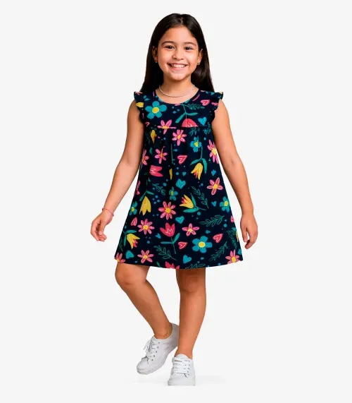 Vestido Infantil em Cotton Leve Rovi Kids Azul