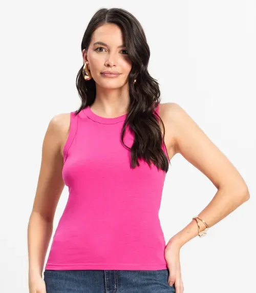 Regata Básica Feminina em Cotton Leve Rovitex Rosa