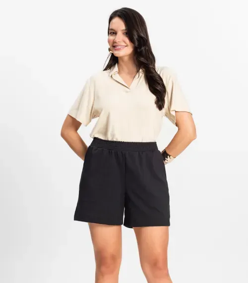 Shorts Feminino em Ponto Roma Rovitex Preto