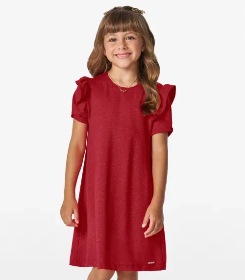 Vestido Infantil em Molecotton Lurex Trick Nick Vermelho