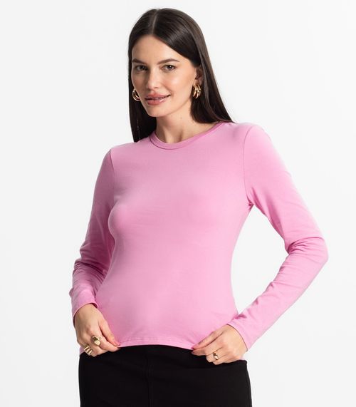 Blusa Manga Longa Básica Select Rosa