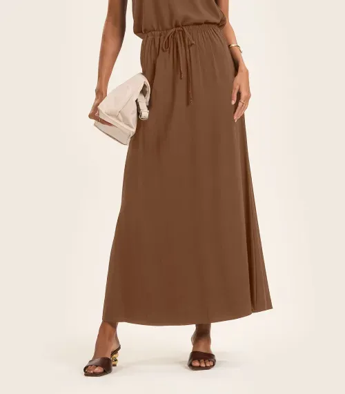 Saia Midi Feminina em Twill Cey Rovitex Marrom