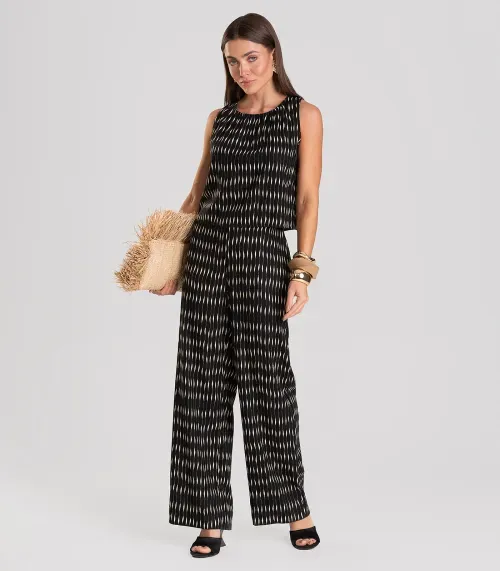 Calça Feminina Pantalona em Linho Dianna Preto