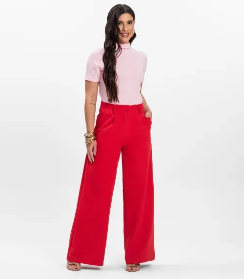 Calça Pantalona Feminina Em Alfaiataria Select Vermelho