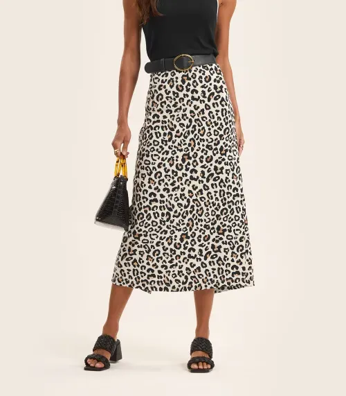 Saia Super Midi Feminina em Cotton leve Rovitex Bege