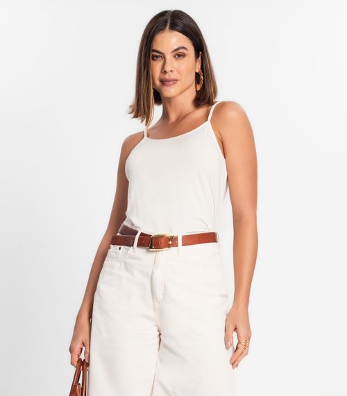 Blusa de Alça Feminina Viscotorcion Básica Rovitex Bege