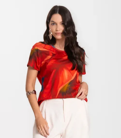 Blusa Feminina Estampada Rovitex Laranja